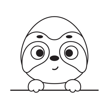 Coloring page cute little sloth head. Coloring book for kids. Educational activity for preschool years kids and toddlers with cute animal. Vector stock illustration.のイラスト素材
