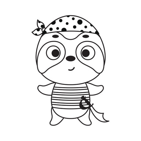Coloring page cute little pirate sloth. Coloring book for kids. Educational activity for preschool years kids and toddlers with cute animal. Vector stock illustration.のイラスト素材