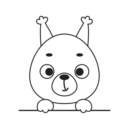 Coloring page cute little squirrel head. Coloring book for kids. Educational activity for preschool years kids and toddlers with cute animal. Vector stock illustration.のイラスト素材