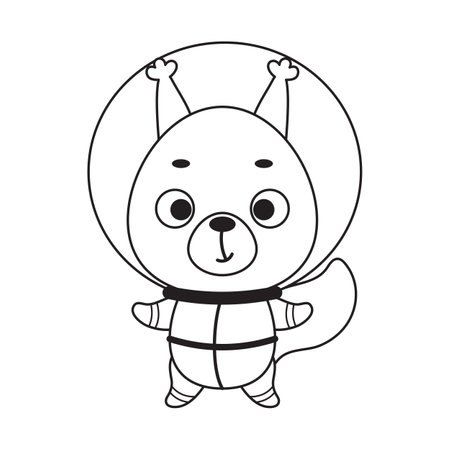 Coloring page cute little spaceman squirrel. Coloring book for kids. Educational activity for preschool years kids and toddlers with cute animal. Vector stock illustration.のイラスト素材