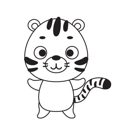 Coloring page cute little tiger. Coloring book for kids. Educational activity for preschool years kids and toddlers with cute animal. Vector stock illustration.のイラスト素材