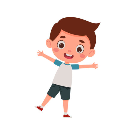 Cute cartoon little happy boy. Little schoolboy character show facial expression. Vector illustrationのイラスト素材