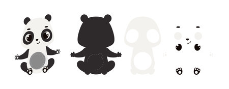 Cute panda candy ornament. Layered paper decoration treat holder for dome. Hanger for sweets, candy for birthday, baby shower, halloween, christmas. Print, cut out, glue. Vector illustrationのイラスト素材