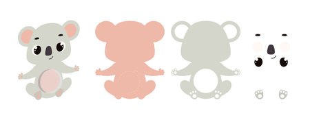 Cute koala candy ornament. Layered paper decoration treat holder for dome. Hanger for sweets, candy for birthday, baby shower, halloween, christmas. Print, cut out, glue. Vector illustrationのイラスト素材