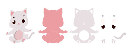 Cute cat candy ornament. Layered paper decoration treat holder for dome. Hanger for sweets, candy for birthday, baby shower, halloween, christmas. Print, cut out, glue. Vector illustrationのイラスト素材