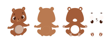 Cute bear candy ornament. Layered paper decoration treat holder for dome. Hanger for sweets, candy for birthday, baby shower, halloween, christmas. Print, cut out, glue. Vector illustrationのイラスト素材