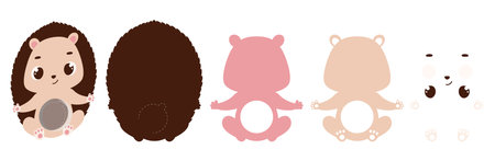 Cute hedgehog candy ornament. Layered paper decoration treat holder for dome. Hanger for sweets, candy for birthday, baby shower, halloween, christmas. Print, cut out, glue. Vector illustrationのイラスト素材