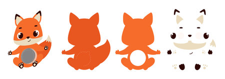 Cute fox candy ornament. Layered paper decoration treat holder for dome. Hanger for sweets, candy for birthday, baby shower, halloween, christmas. Print, cut out, glue. Vector illustrationのイラスト素材