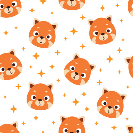 Cute little red panda head seamless childish pattern. Funny cartoon animal character for fabric, wrapping, textile, wallpaper, apparel. vector illustration.のイラスト素材