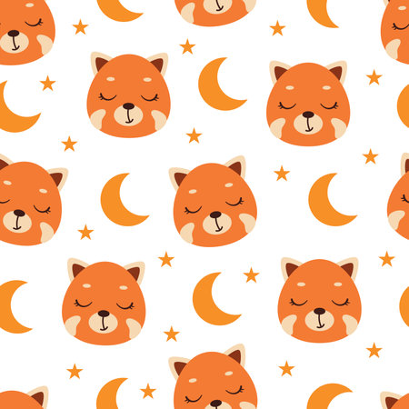 Cute little slipping red panda head seamless childish pattern. Funny cartoon animal character for fabric, wrapping, textile, wallpaper, apparel. vector illustration.のイラスト素材