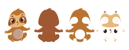 Cute sloth candy ornament. Layered paper decoration treat holder for dome. Hanger for sweets, candy for birthday, baby shower, halloween, christmas. Print, cut out, glue. vector illustration.のイラスト素材