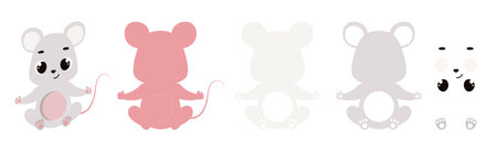 Cute mouse candy ornament. Layered paper decoration treat holder for dome. Hanger for sweets, candy for birthday, baby shower, halloween, christmas. Print, cut out, glue. vector illustration.のイラスト素材