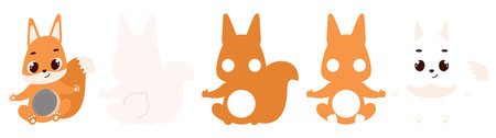 Cute squirrel candy ornament. Layered paper decoration treat holder for dome. Hanger for sweets, candy for birthday, baby shower, halloween, christmas. Print, cut out, glue. vector illustration.のイラスト素材