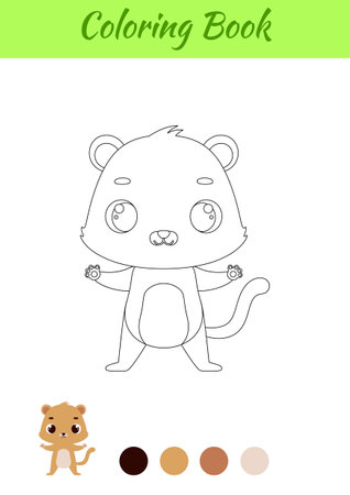 Happy lion coloring page. Coloring book for kids. Educational activity for preschool years kids and toddlers with cute animal. Vector stock illustration.のイラスト素材