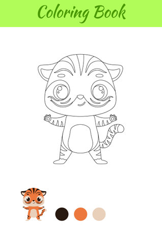 Coloring page happy tiger. Coloring book for kids. Educational activity for preschool years kids and toddlers with cute animal. Vector stock illustration.のイラスト素材