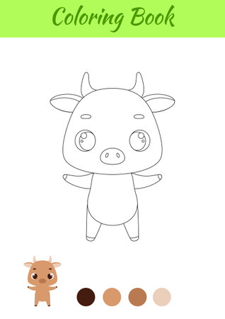 Coloring page happy bull. Coloring book for kids. Educational activity for preschool years kids and toddlers with cute animal. Vector stock illustration.のイラスト素材