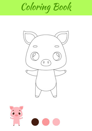 Coloring page happy pig. Coloring book for kids. Educational activity for preschool years kids and toddlers with cute animal. Vector stock illustration.のイラスト素材