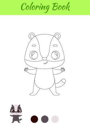Coloring page happy badger. Coloring book for kids. Educational activity for preschool years kids and toddlers with cute animal. Vector stock illustration.のイラスト素材