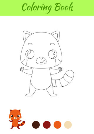 Happy red panda coloring page. Coloring book for kids. Educational activity for preschool years kids and toddlers with cute animal. Vector stock illustration.のイラスト素材
