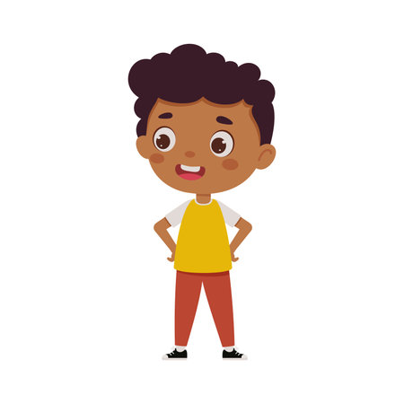 Cute cartoon little boy. little schoolboy character. vector illustration.のイラスト素材