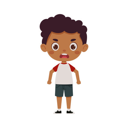 Cute cartoon little angry boy. little schoolboy character. vector illustration.のイラスト素材