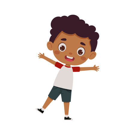 Cute cartoon little happy boy. Little schoolboy character show facial expression. vector illustration.のイラスト素材
