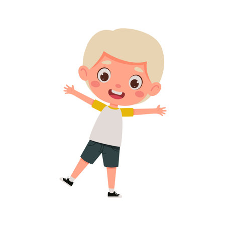 Cute cartoon little happy boy with blond hair. Little schoolboy character show facial expression. vector illustration.のイラスト素材