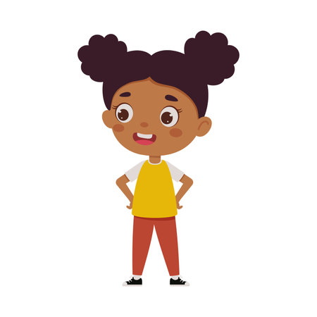 Cute cartoon little girl. little schoolgirl character. vector illustration.のイラスト素材