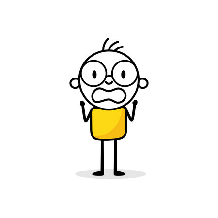Shocked scared man. Hand drawn doodle panicked or terrified characters in horror. Vector stock illustrationのイラスト素材