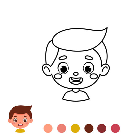 Cute and funny coloring page outline of a cartoon boy. Coloring book for kids. Educational activity for preschool years kids and toddlers. Vector stock illustrationのイラスト素材