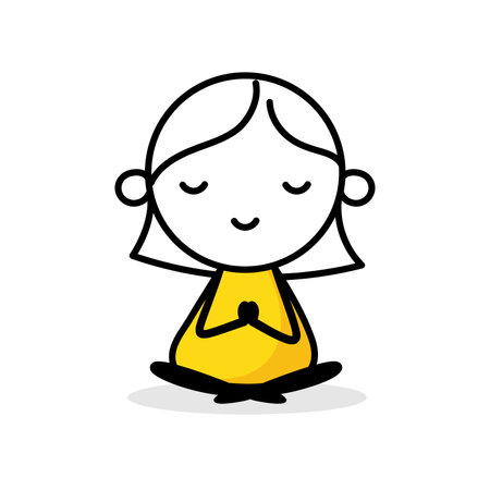 Woman in lotus meditation yoga pose. Stress management, meditation or relaxation for life wellness, zen concept. Vector stock illustration.のイラスト素材