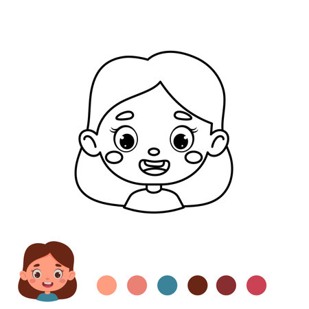Cute and funny coloring page outline of a cartoon girl. Coloring book for kids. Educational activity for preschool years kids and toddlers. Vector stock illustrationのイラスト素材