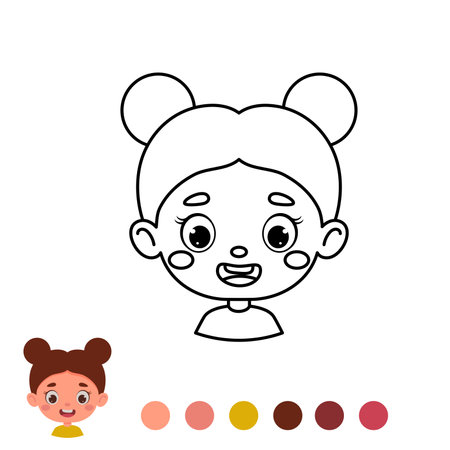 Cute and funny coloring page outline of a cartoon girl. Coloring book for kids. Educational activity for preschool years kids and toddlers. Vector stock illustrationのイラスト素材