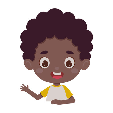 Cute cartoon little boy waving his hand. Little schoolboy character. Template for children design. Vector illustrationのイラスト素材
