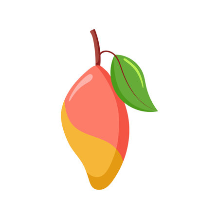 Funny cartoon mango. cute fruits. Vector food illustration isolated on white background.のイラスト素材