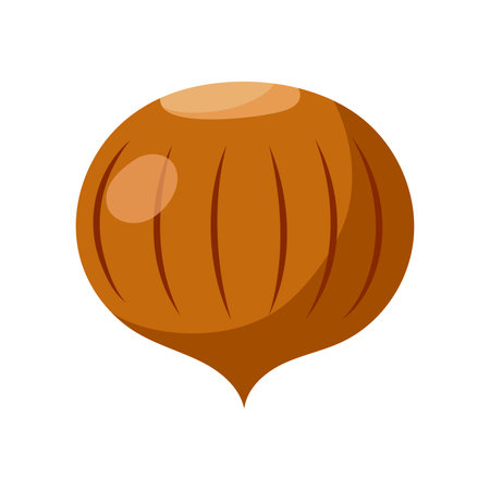 Funny cartoon hazelnut. Cute nut. Vector food illustration isolated on white background.のイラスト素材