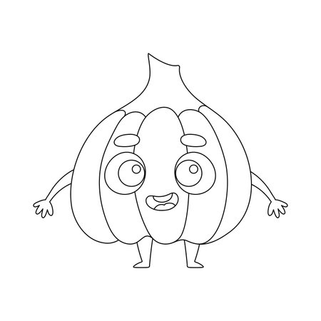 Coloring page funny garlic. Coloring book for kids. Educational activity for preschool years children and toddlers with cute animal. vector illustration.のイラスト素材