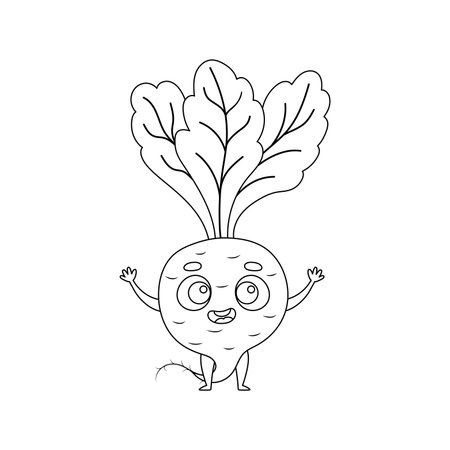 Coloring page funny beetroot. Coloring book for kids. Educational activity for preschool years kids and toddlers with cute animal. Vector illustration.のイラスト素材