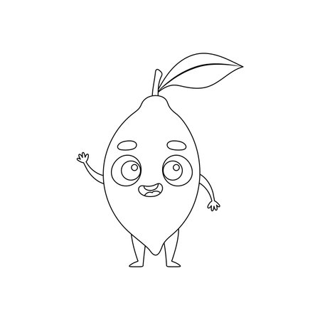 Coloring page funny lemon. Coloring book for kids. Educational activity for preschool years children and toddlers with cute animal. Vector illustration.のイラスト素材