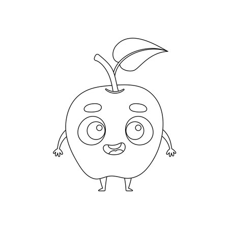 Coloring page funny apple. Coloring book for kids. Educational activity for preschool years children and toddlers with cute animal. Vector illustration.のイラスト素材