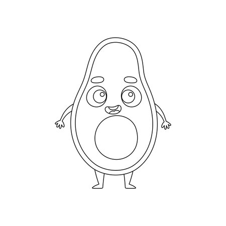 Coloring page funny avocado. Coloring book for kids. Educational activity for preschool years children and toddlers with cute animal. Vector illustration.のイラスト素材