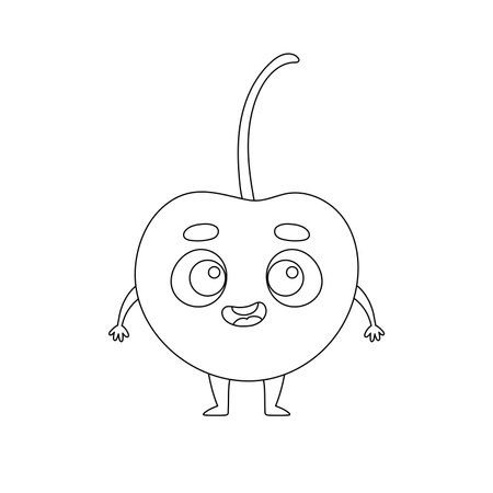 Coloring page funny cherry. Coloring book for kids. Educational activity for preschool years kids and toddlers with cute animal. Vector illustrationのイラスト素材
