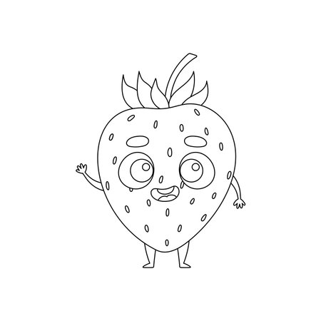 Coloring page funny strawberry. Coloring book for kids. Educational activity for preschool years kids and toddlers with cute animal. Vector illustrationのイラスト素材