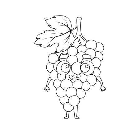 Coloring page funny grape. Coloring book for kids. Educational activity for preschool years kids and toddlers with cute animal. Vector illustrationのイラスト素材