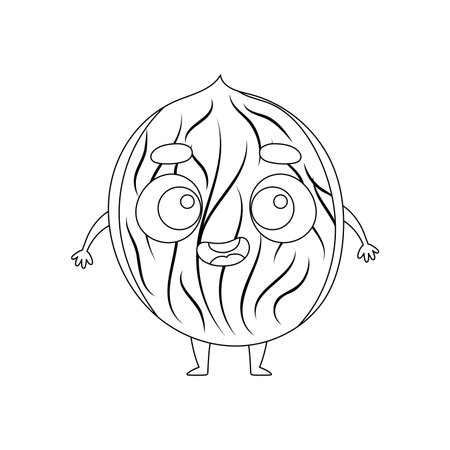 Coloring page funny walnut. Coloring book for kids. Educational activity for preschool years kids and toddlers with cute animal. Vector illustrationのイラスト素材