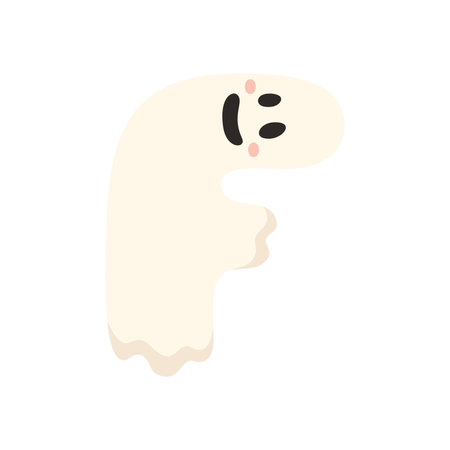 Cute Halloween alphabet letter F ghost character. Funny kids decorative lettering. for t-shirt, nursery decoration, baby shower, greeting card, invitation, scrapbooking. Vector stock illustrationのイラスト素材