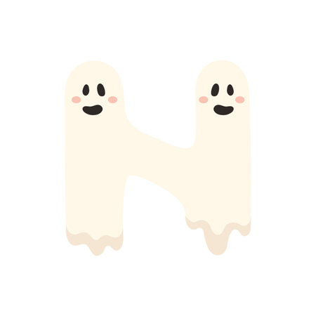 Cute Halloween alphabet letter N ghost character. Funny kids decorative lettering. for t-shirt, nursery decoration, baby shower, greeting card, invitation, scrapbooking. Vector stock illustrationのイラスト素材