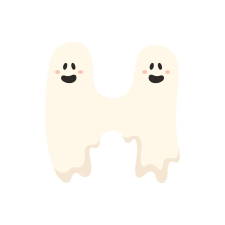 Cute Halloween alphabet letter H ghost character. Funny kids decorative lettering. for t-shirt, nursery decoration, baby shower, greeting card, invitation, scrapbooking. Vector stock illustrationのイラスト素材