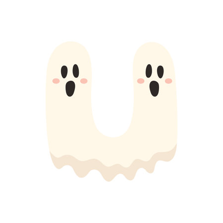 Cute Halloween alphabet letter U ghost character. Funny kids decorative lettering. for t-shirt, nursery decoration, baby shower, greeting card, invitation, scrapbooking. Vector stock illustrationのイラスト素材