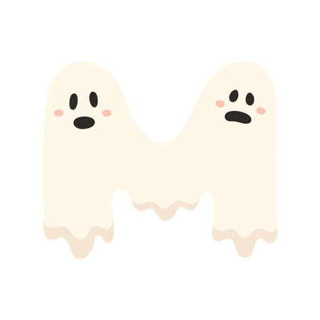 Cute Halloween alphabet letter M ghost character. Funny kids decorative lettering. for t-shirt, nursery decoration, baby shower, greeting card, invitation, scrapbooking. Vector stock illustrationのイラスト素材
